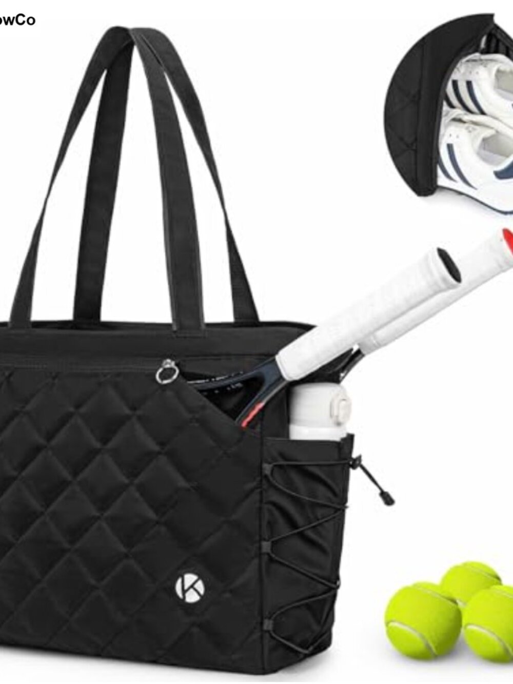 Extra-Large Tennis Tote Bag with Shoe Compartment, Water-Resistant Pickleball